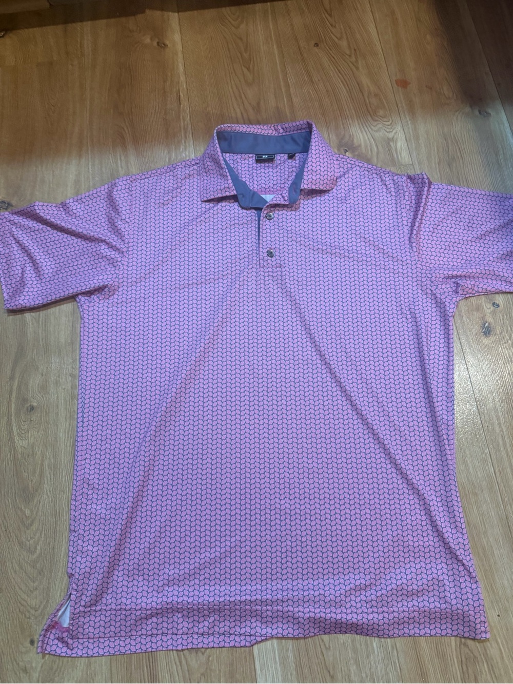 FootJoy Golf Shirt Mens L Pink Leaf Print Performance Polo